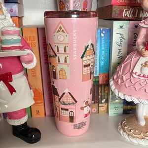 Starbucks Pink Tumbler with Winter Village Design
